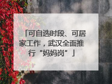 可自选时段、可居家工作，武汉全面推行“妈妈岗”