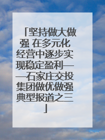 坚持做大做强 在多元化经营中逐步实现稳定盈利——石家庄交投集团做优做强典型报道之三